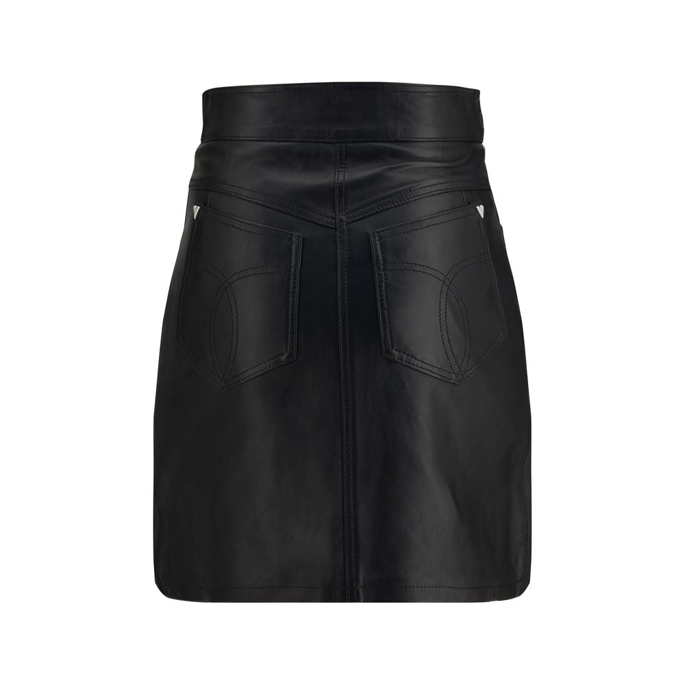Skirt by Fiorucci for women in lamb leather black showcases a dramatic silhouette, artfully capturing the essence of the Heart Women's High Rise Lamb Leather Mini Skirt in a dramatic mini cut for a refined look.