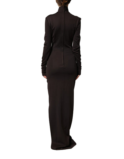 Dolce & Gabbana Brown Turtleneck Jersey Long Maxi Dress
