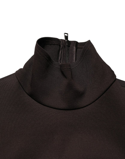 Dolce & Gabbana Brown Turtleneck Jersey Long Maxi Dress