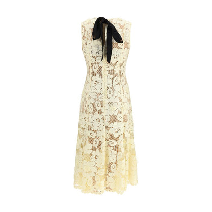 Dress by Self-Portrait for women in polyester bicolour & patterned features a dramatic silhouette, showcasing an elegant and that flows into a dramatic midi.