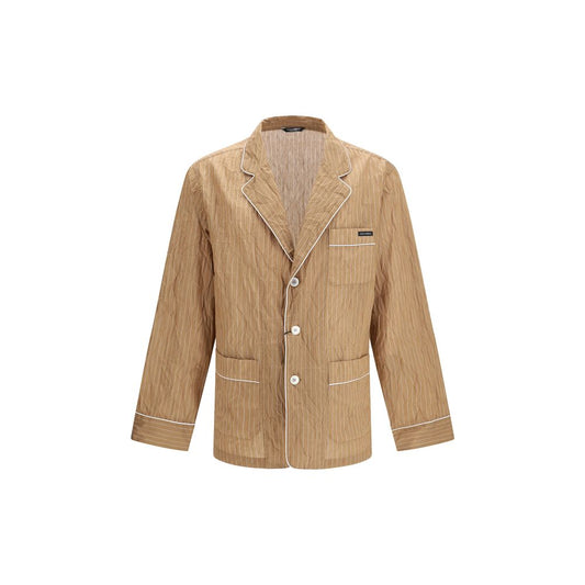 Robe by Dolce & Gabbana for men in cotton linen polyamide & silk beige & striped features a ethereal silhouette, artfully capturing the essence of Men's Cotton Linen Polyamide & Silk Robe with its refined ethereal design and superior comfort.