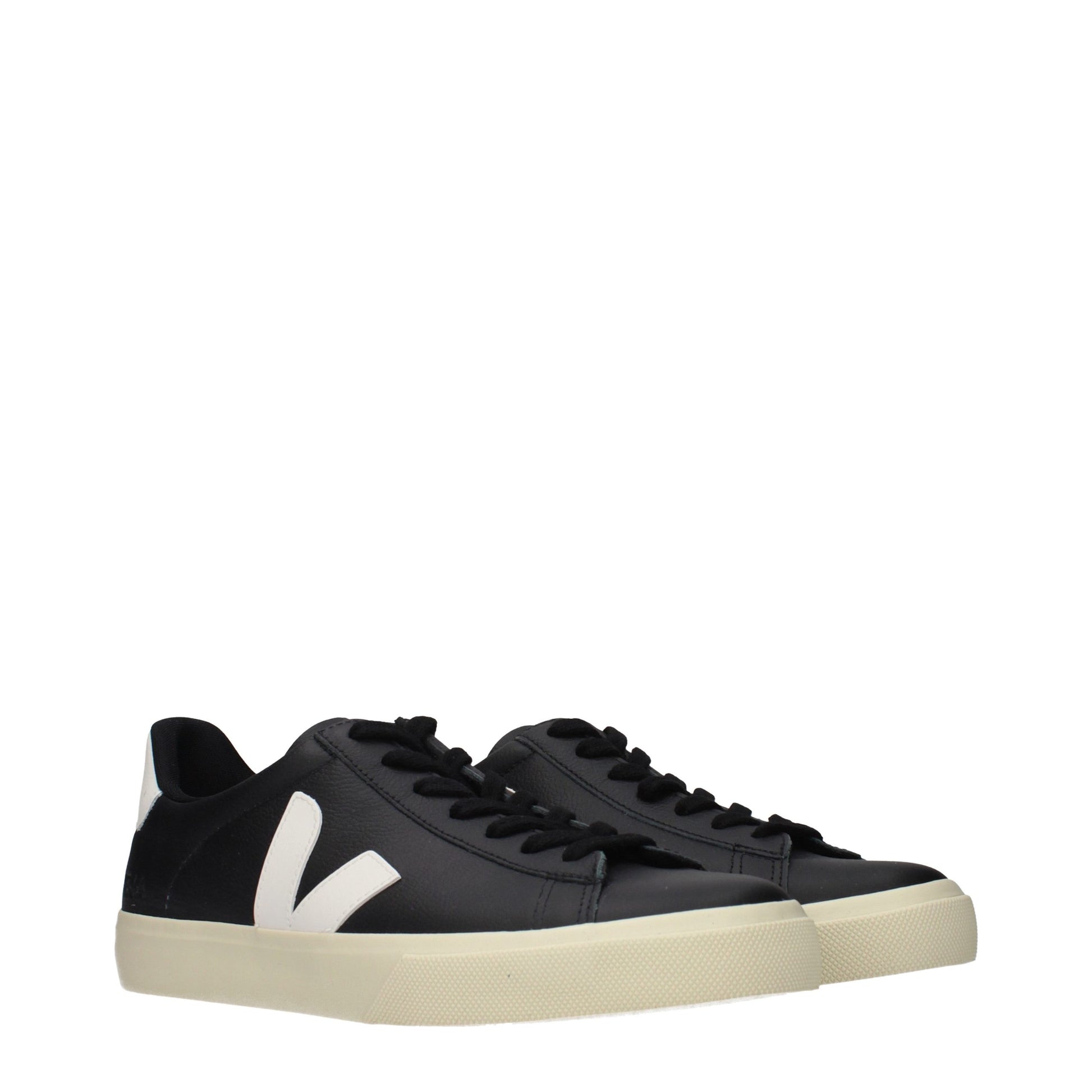 Sneakers by Veja for men in leather black presents a sumptuous silhouette, artfully capturing the essence of the Men's Low Top Leather Sneakers with its sumptuous low-top style design.
