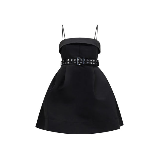Dress by Ganni for women in polyester satin black presents a sinuous silhouette, showcasing a sophisticated and sleeveless detailed with a sinuous short for a refined finish.