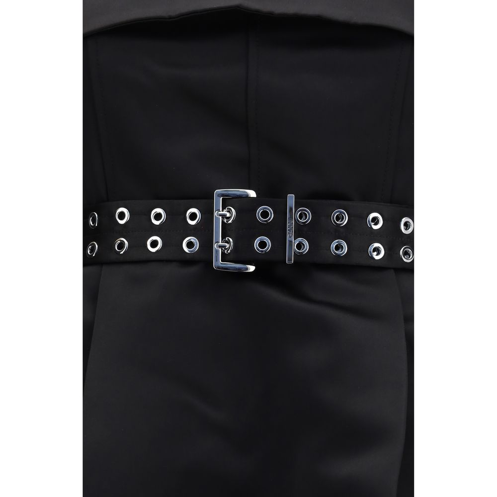 Dress by Ganni for women in polyester satin black features an magnificent silhouette, artfully detailed with a magnificent and that flows into an magnificent short.