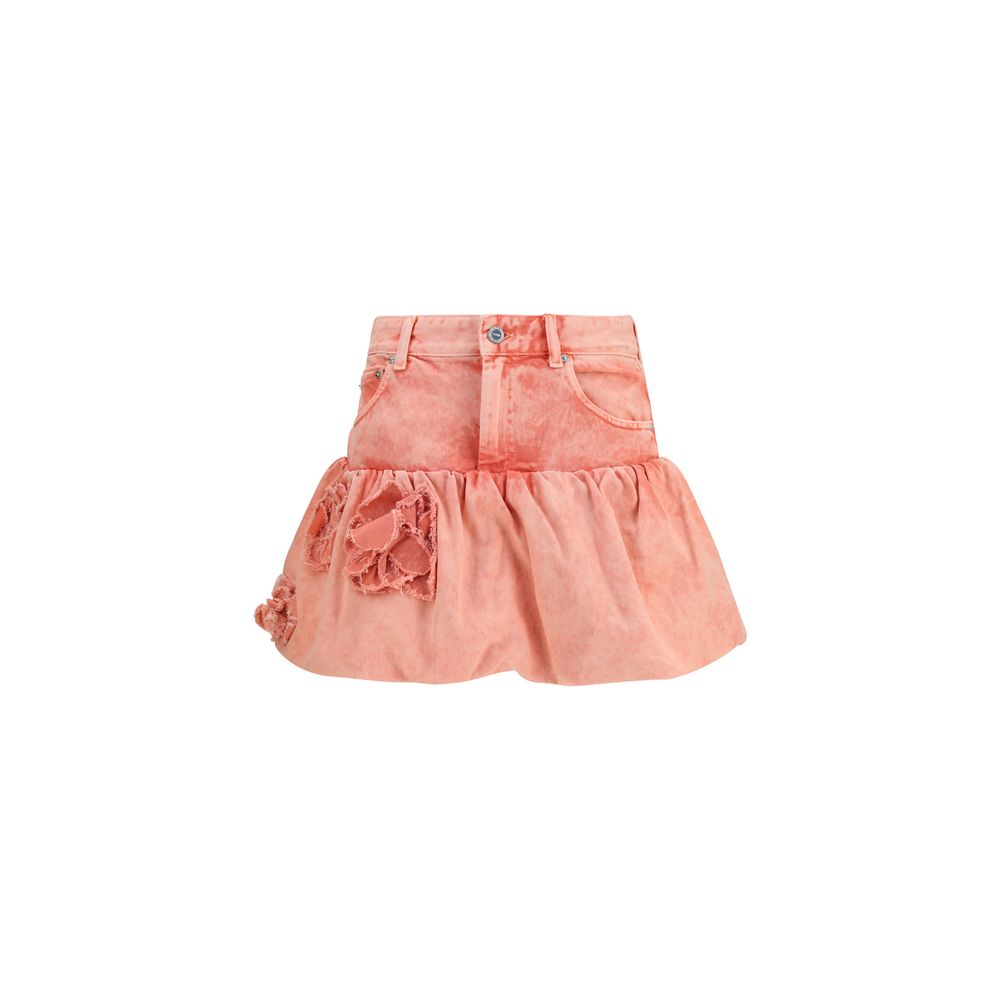 Skirt by Ganni for women in cotton denim multicolor showcases a dramatic silhouette, artfully capturing the essence of the Women's Denim Cotton Mini Skirt in a dramatic mini cut for a refined look.