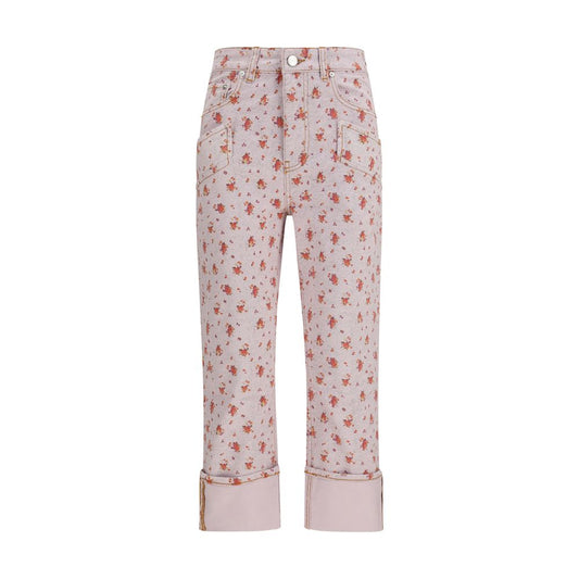 Casual Pants by Ganni for women in stretch denim cotton multicolor, floral & print features a polished silhouette with a polished flared, slim & capri, reaching a polished capri and finished with a polished high rise.