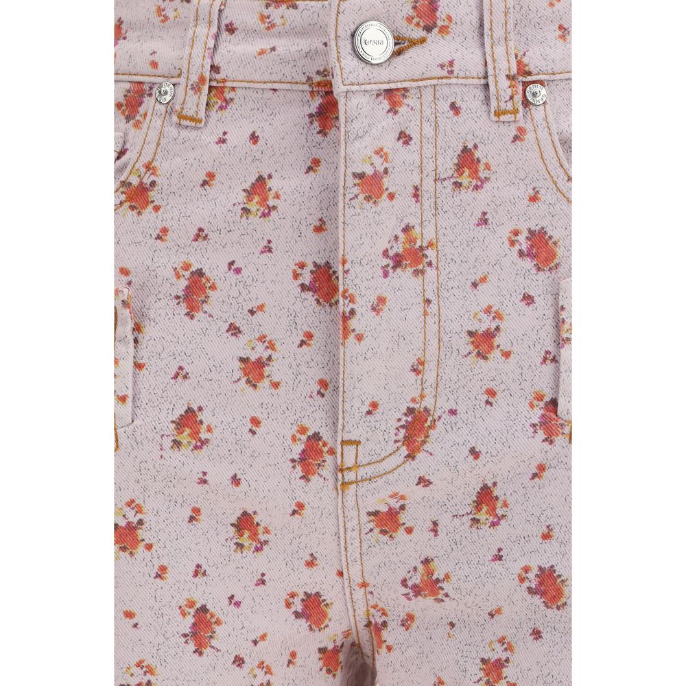 Casual Pants by Ganni for women in stretch denim cotton multicolor, floral & print features an sartorial flared, slim & capri and capri with a high rise cut for a sartorial finish.