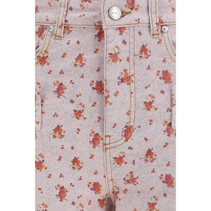 Casual Pants by Ganni for women in stretch denim cotton multicolor, floral & print features an sartorial flared, slim & capri and capri with a high rise cut for a sartorial finish.