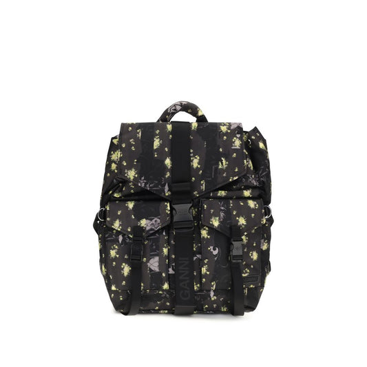 Backpack by Ganni for women in viscose linen lurex & nylon multicolor & print features a fashionable silhouette, showcasing the Re Tech Viscose Linen Lurex & Nylon Backpack design with a secure buckle, ample external-pockets, and versatile handle, backpack-strap & adjustable-strap.