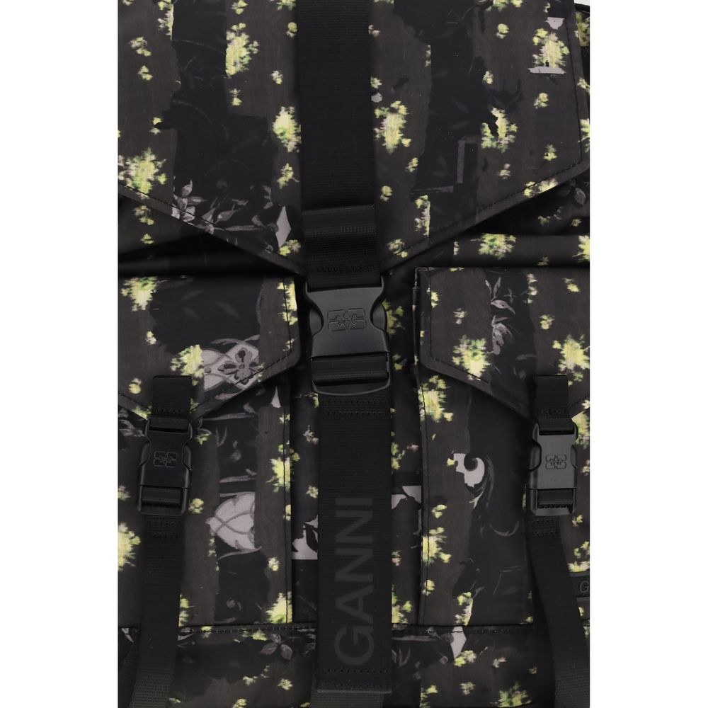 Backpack by Ganni for women in viscose linen lurex & nylon multicolor & print features a utilitarian chic Re Tech Viscose Linen Lurex & Nylon Backpack design with a secure buckle, ample external-pockets, and versatile handle, backpack-strap & adjustable-strap for a utilitarian chic finish.