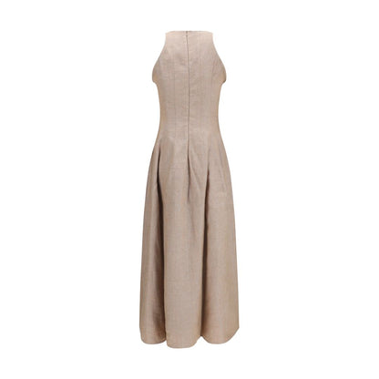Dress by Brunello Cucinelli for women in linen polyamide polyester & silk beige & natural features an sultry silhouette defined by a round neckline and , falling to an sultry long for a sultry look.
