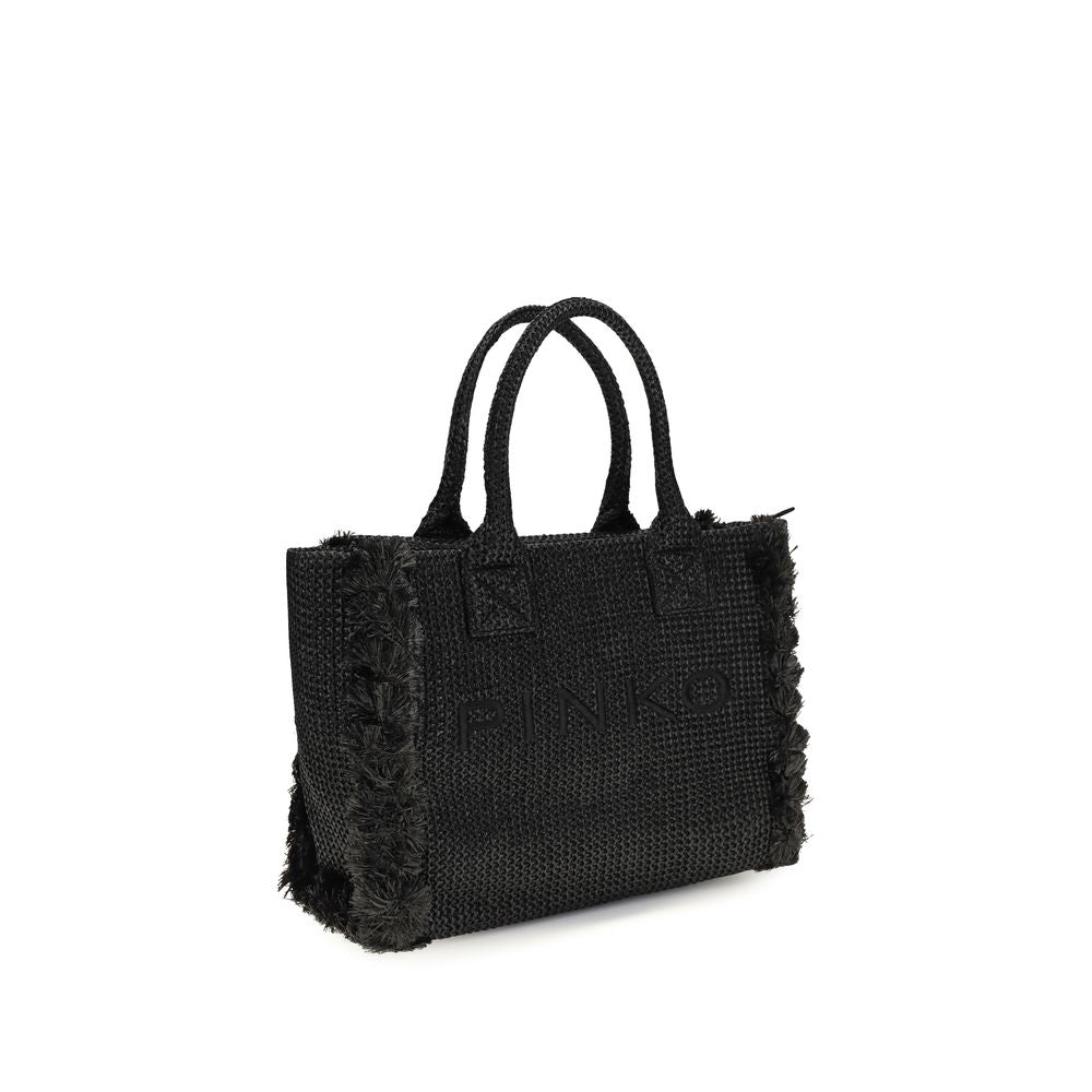 PINKO Polyurethane Cotton Medium Shoulder Beach Tote Bag - Black