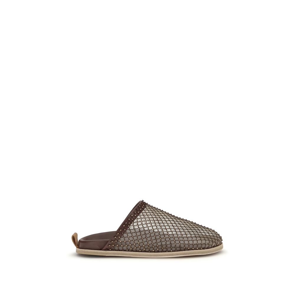 Mules Flat Shoes by Forte_Forte for women in bos taurus calf leather & rhinestone brown presents a impeccable silhouette as Women's Bos Taurus Calf Leather & Rhinestone Mules Flat Shoes, artfully designed with a and a impeccable round toe style for a refined, upscale finish.