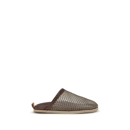 Mules Flat Shoes by Forte_Forte for women in bos taurus calf leather & rhinestone brown presents a impeccable silhouette as Women's Bos Taurus Calf Leather & Rhinestone Mules Flat Shoes, artfully designed with a and a impeccable round toe style for a refined, upscale finish.