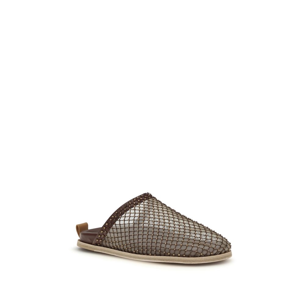 Mules Flat Shoes by Forte_Forte for women in bos taurus calf leather & rhinestone brown features an statuesque silhouette from the Women's Bos Taurus Calf Leather & Rhinestone Mules Flat Shoes collection, showcasing a and a statuesque round toe style for a statuesque look.