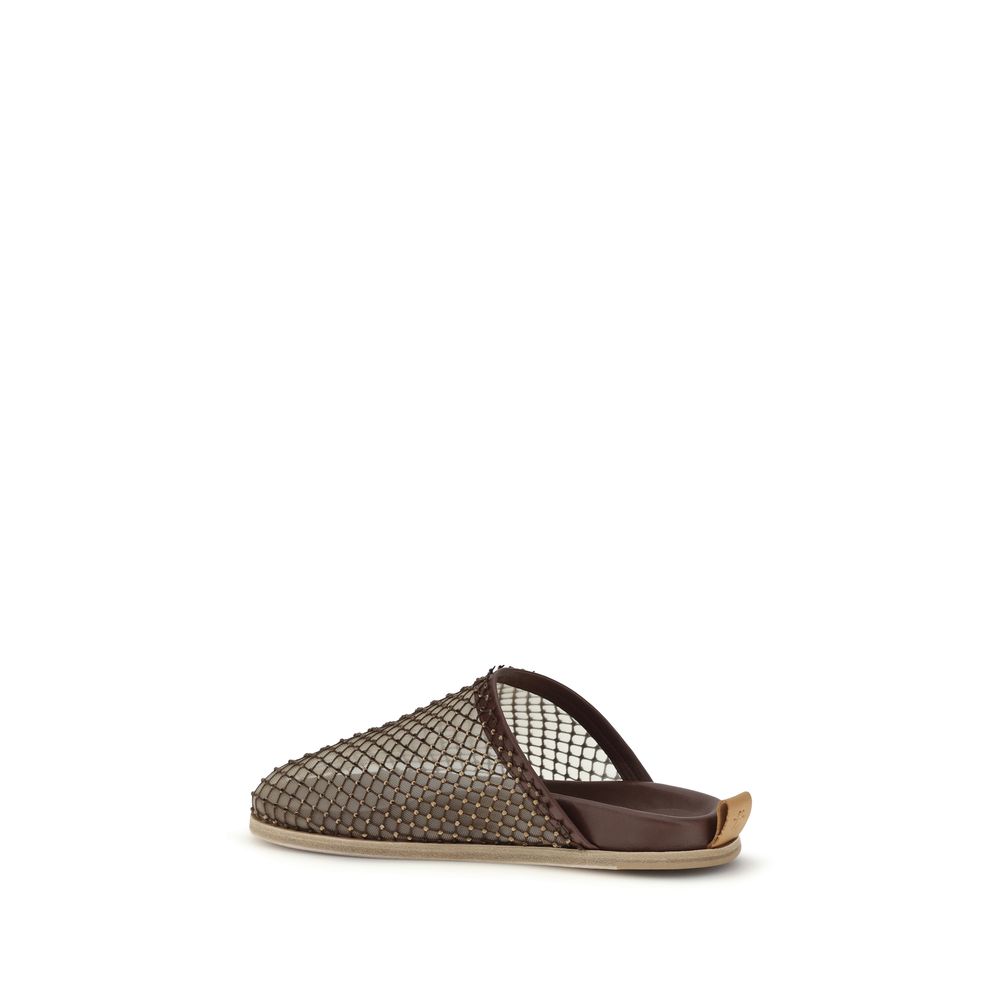 Mules Flat Shoes by Forte_Forte for women in bos taurus calf leather & rhinestone brown features an statuesque silhouette from the Women's Bos Taurus Calf Leather & Rhinestone Mules Flat Shoes collection, showcasing a and a statuesque round toe style for a statuesque look.