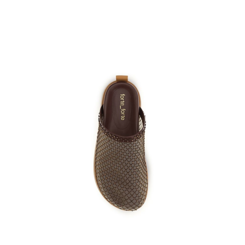 Mules Flat Shoes by Forte_Forte for women in bos taurus calf leather & rhinestone brown presents a impeccable silhouette as Women's Bos Taurus Calf Leather & Rhinestone Mules Flat Shoes, artfully designed with a and a impeccable round toe style for a refined, upscale finish.