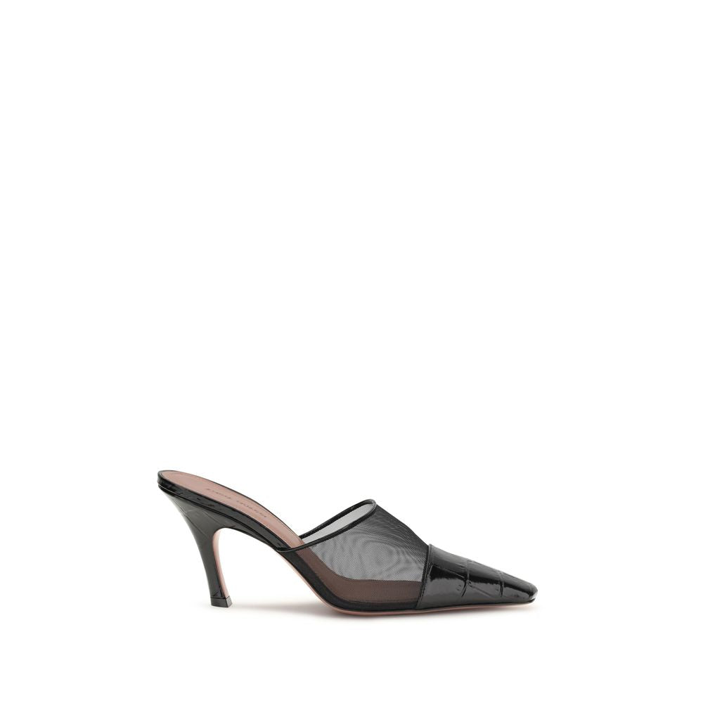 Mules Flat Shoes by Amina Muaddi for women in bos taurus calf leather black presents a impeccable silhouette as Jamie Women's Bos Taurus Calf Leather Mules Flat Shoes, artfully designed with a and a impeccable for a refined, upscale finish.