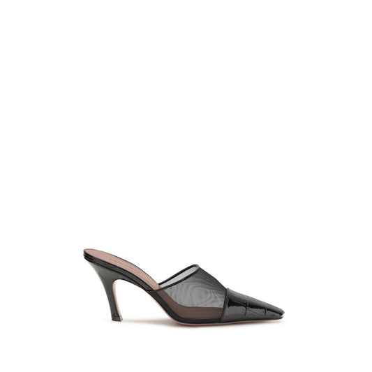 Mules Flat Shoes by Amina Muaddi for women in bos taurus calf leather black presents a impeccable silhouette as Jamie Women's Bos Taurus Calf Leather Mules Flat Shoes, artfully designed with a and a impeccable for a refined, upscale finish.
