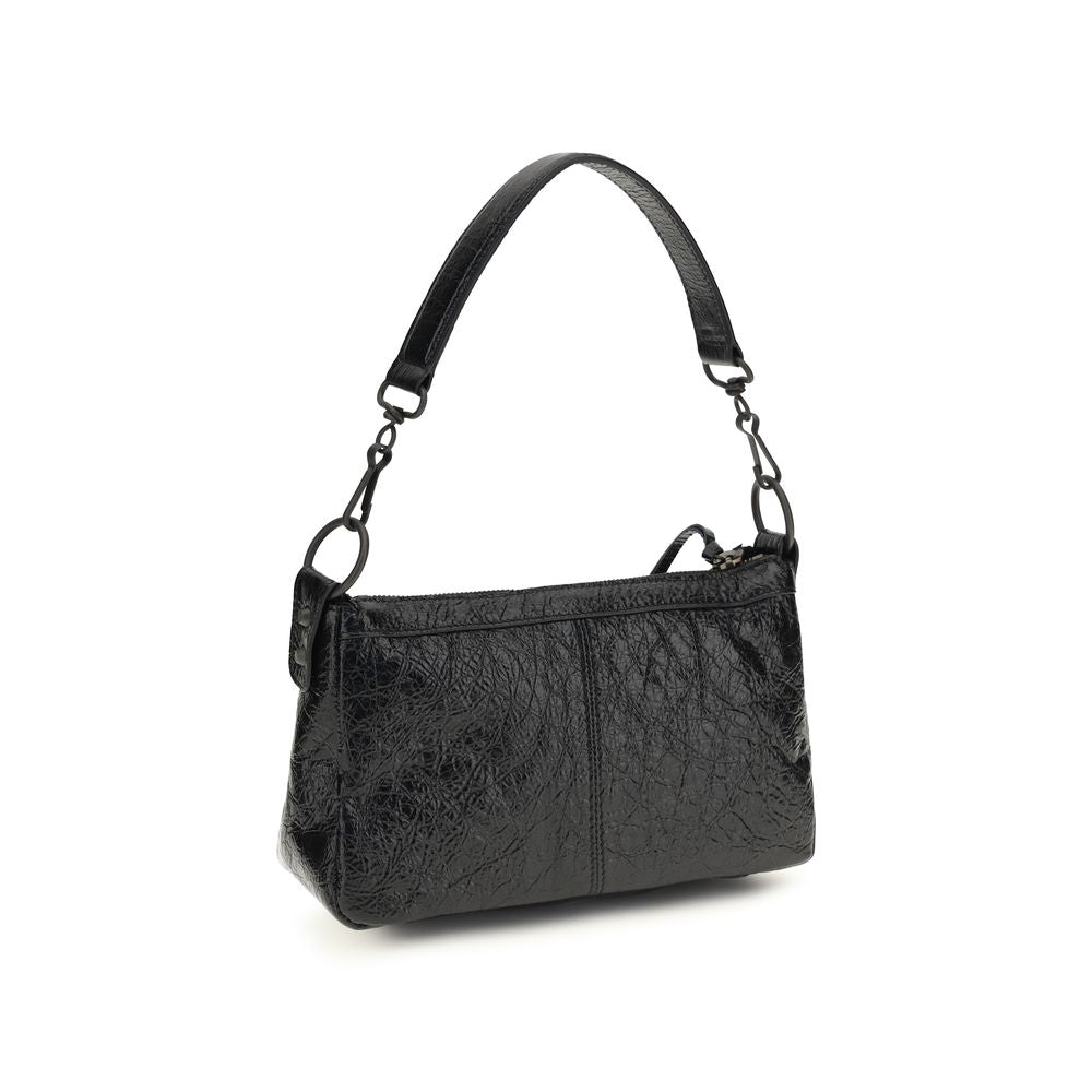 Mini Crossbody Shoulder Bag by Balenciaga for women in zamak cotton canvas calf & lambskin leather black presents a versatile silhouette, showcasing a secure zipper and versatile with versatile crossbody-strap, handle & adjustable-strap for a sophisticated look.