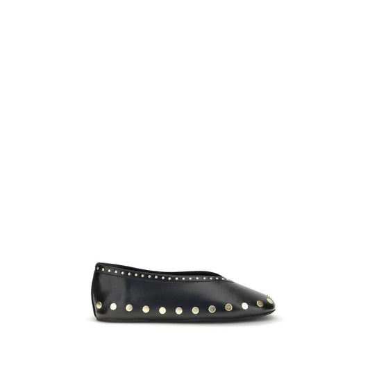 Ballet Flat Shoes by Ganni for women in viscose tu & polyurethane black & gold features an statuesque silhouette from the Jenny Women's Viscose TU & Polyurethane Ballet Flat Shoes collection, showcasing a and a statuesque for a statuesque look.