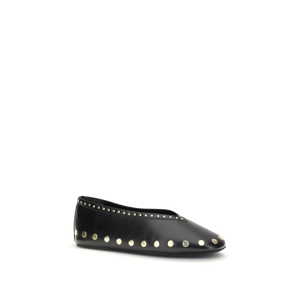 Ballet Flat Shoes by Ganni for women in viscose tu & polyurethane black & gold presents a impeccable silhouette as Jenny Women's Viscose TU & Polyurethane Ballet Flat Shoes, artfully designed with a and a impeccable for a refined, upscale finish.