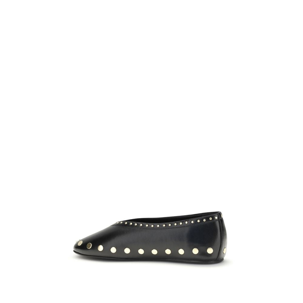 Ballet Flat Shoes by Ganni for women in viscose tu & polyurethane black & gold showcases a resplendent Jenny Women's Viscose TU & Polyurethane Ballet Flat Shoes aesthetic with a and .