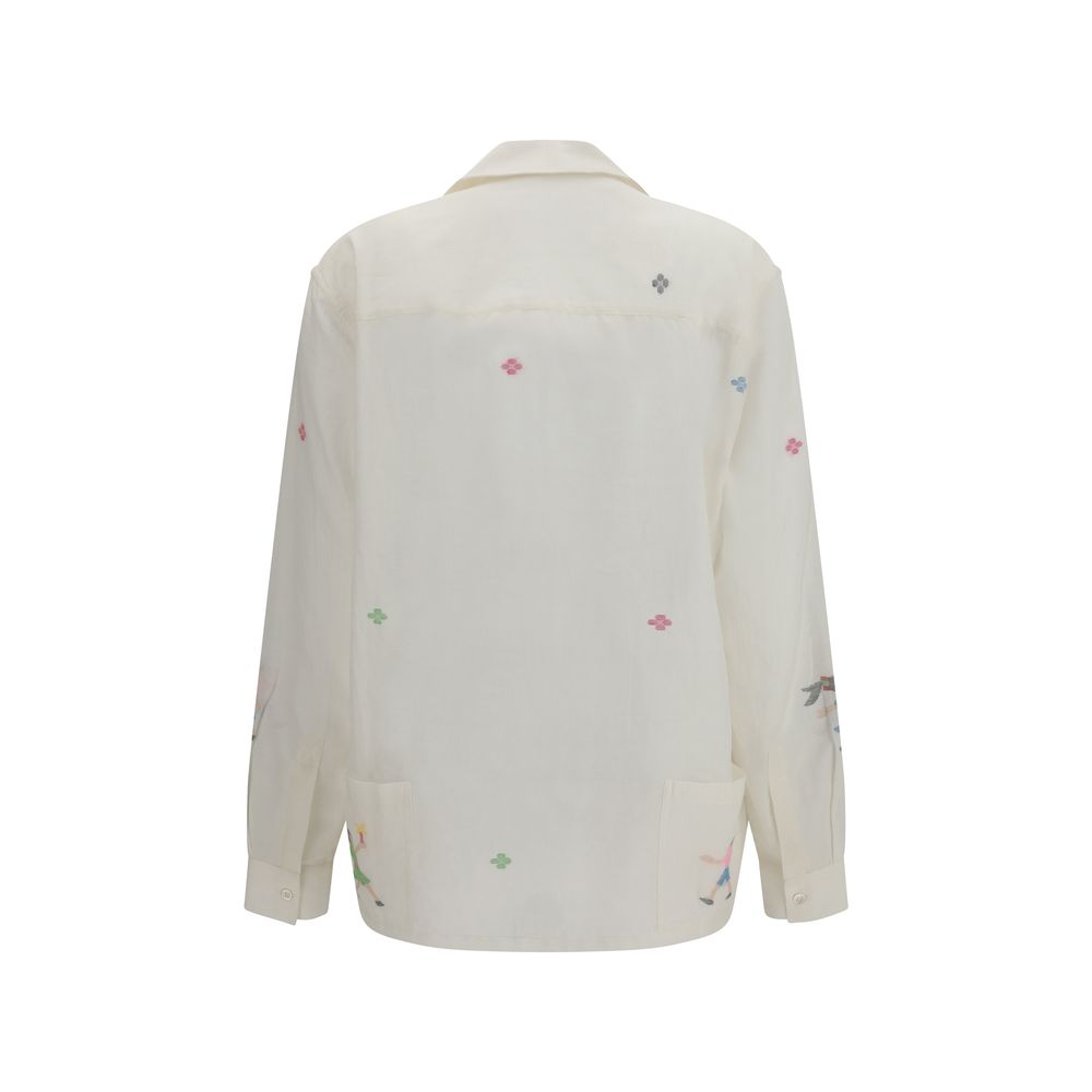 Shirt by Baziszt for women in cotton white & patterned showcases a sharp silhouette, elegantly detailed with a sharp and sharp .