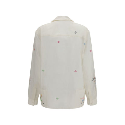 Shirt by Baziszt for women in cotton white & patterned showcases a sharp silhouette, elegantly detailed with a sharp and sharp .