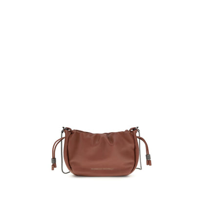 Mini Shoulder Bucket Bag by Brunello Cucinelli for women in bos taurus calf leather brown & monogram features a effortless chic silhouette with a secure drawstring, ample single-compartment, and versatile shoulder-strap for a effortless chic finish.