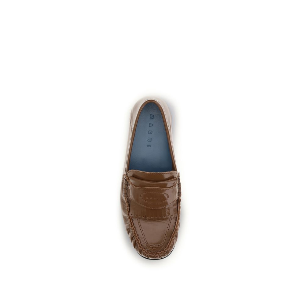 Flat Mule Mules Loafer Slip-On Shoes by Marni for women in leather brown features an ergonomic silhouette, perfectly showcasing Women's Leather Flat Mule Mules Loafer Slip-On Shoes with its distinct flat and elegant .
