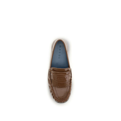 Flat Mule Mules Loafer Slip-On Shoes by Marni for women in leather brown features an ergonomic silhouette, perfectly showcasing Women's Leather Flat Mule Mules Loafer Slip-On Shoes with its distinct flat and elegant .