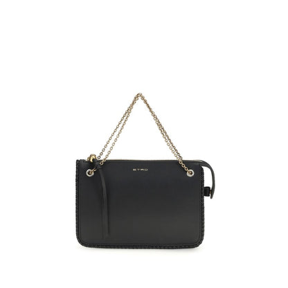 Compact Crossbody Evening Clutch Handbag by Etro for women in bos taurus grained calf leather black features a architectural silhouette, showcasing a secure zipper, ample , and versatile crossbody-strap & handle for a architectural finish.