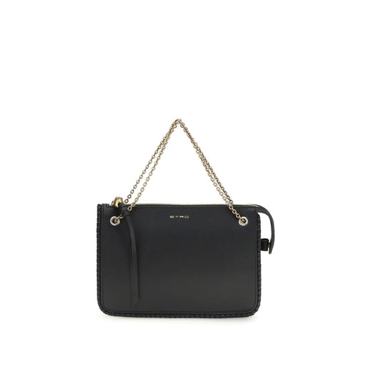 Compact Crossbody Evening Clutch Handbag by Etro for women in bos taurus grained calf leather black features a architectural silhouette, showcasing a secure zipper, ample , and versatile crossbody-strap & handle for a architectural finish.