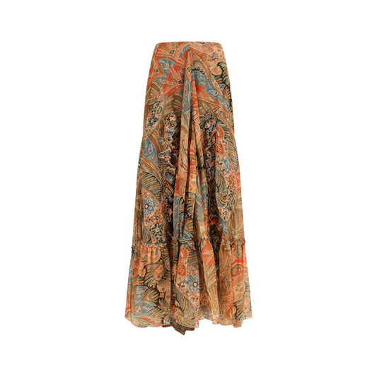 Skirt by Etro for women in silk chiffon multicolor, patterned, paisley, floral & print showcases a dramatic silhouette, artfully capturing the essence of the Women's High Rise Silk Chiffon Long Skirt in a dramatic long cut for a refined look.