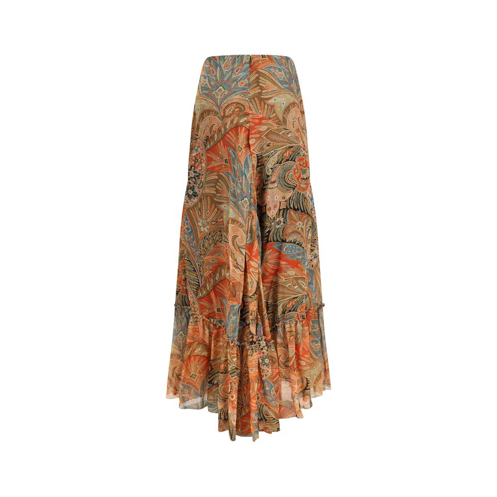 Skirt by Etro for women in silk chiffon multicolor, patterned, paisley, floral & print features an relaxed-yet-refined silhouette that elegantly showcases the Women's High Rise Silk Chiffon Long Skirt design and sophisticated long.