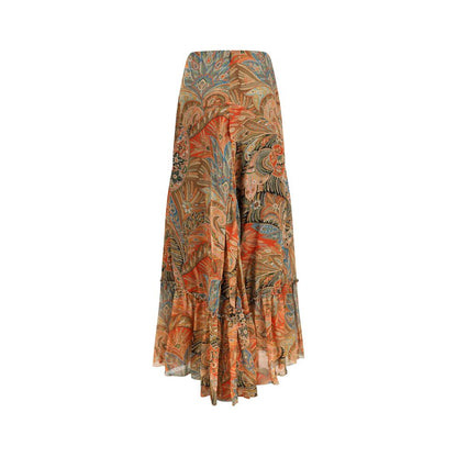 Skirt by Etro for women in silk chiffon multicolor, patterned, paisley, floral & print features an relaxed-yet-refined silhouette that elegantly showcases the Women's High Rise Silk Chiffon Long Skirt design and sophisticated long.