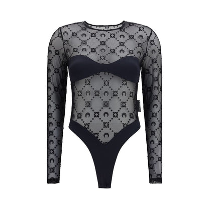 Bodysuit by Marine Serre for women in polyamide black & print showcases a enviable silhouette, elegantly detailed with a enviable long-sleeve and round neckline for a truly enviable finish.