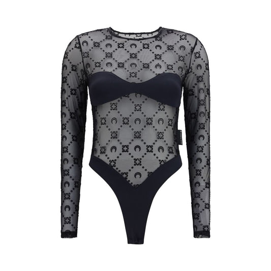 Bodysuit by Marine Serre for women in polyamide black & print showcases a enviable silhouette, elegantly detailed with a enviable long-sleeve and round neckline for a truly enviable finish.