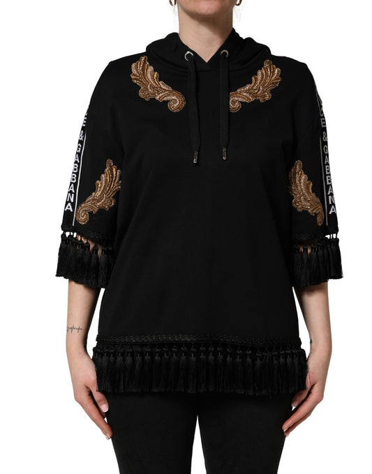 Dolce & Gabbana Women's Acetate Brass Cotton Polyester & Silk Sweatshirt Hoodie - Black