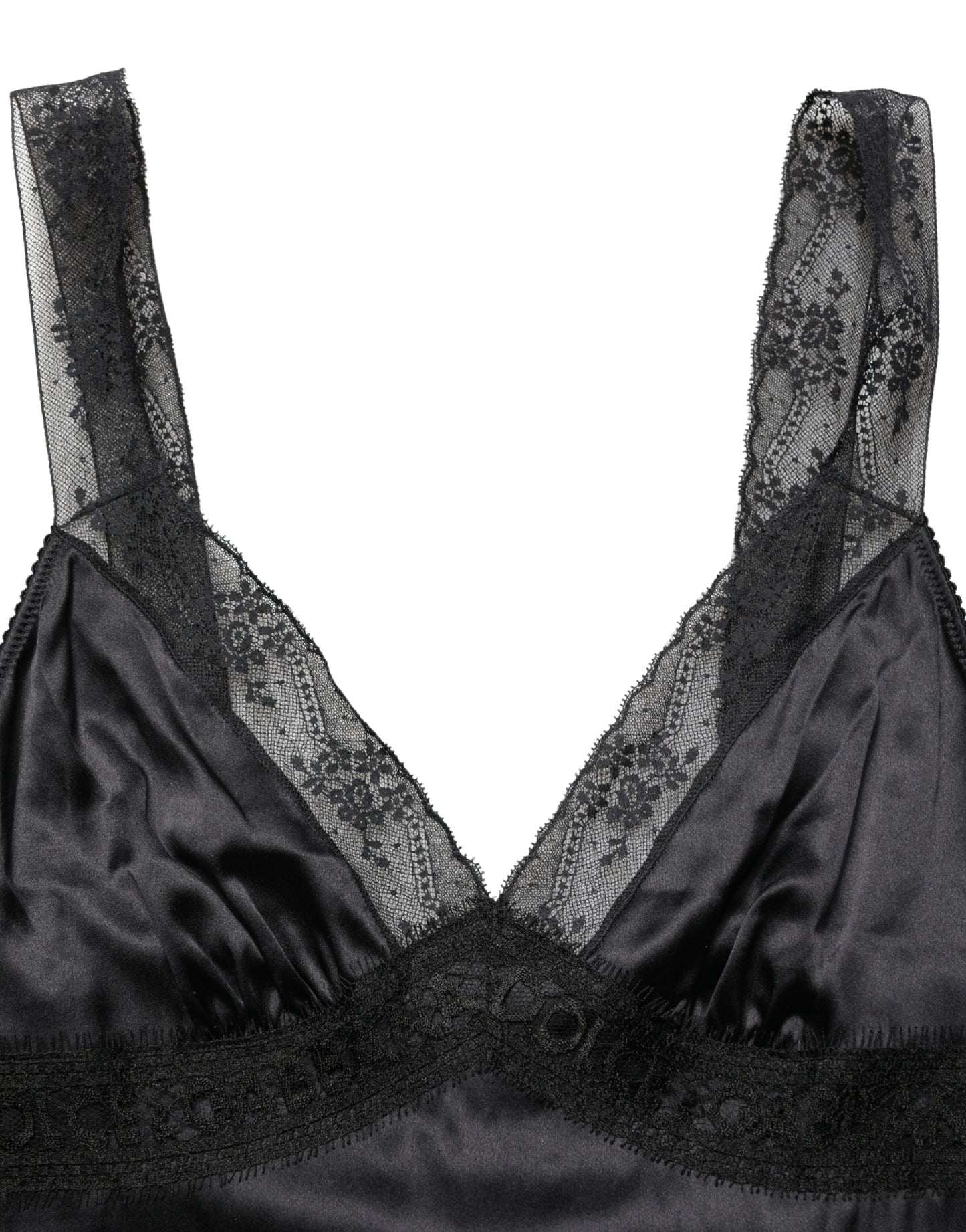 Dolce & Gabbana Black Silk Lace Trim Camisole V-neckline Tank Top