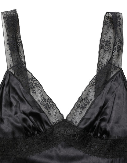 Dolce & Gabbana Black Silk Lace Trim Camisole V-neckline Tank Top