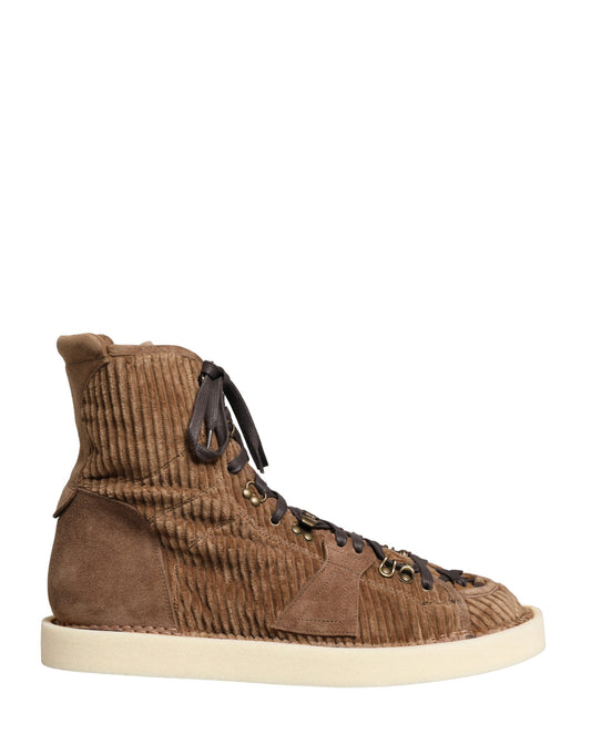 Dolce & Gabbana Men's High Top Cotton Corduroy & Calf Leather Sneakers - Brown
