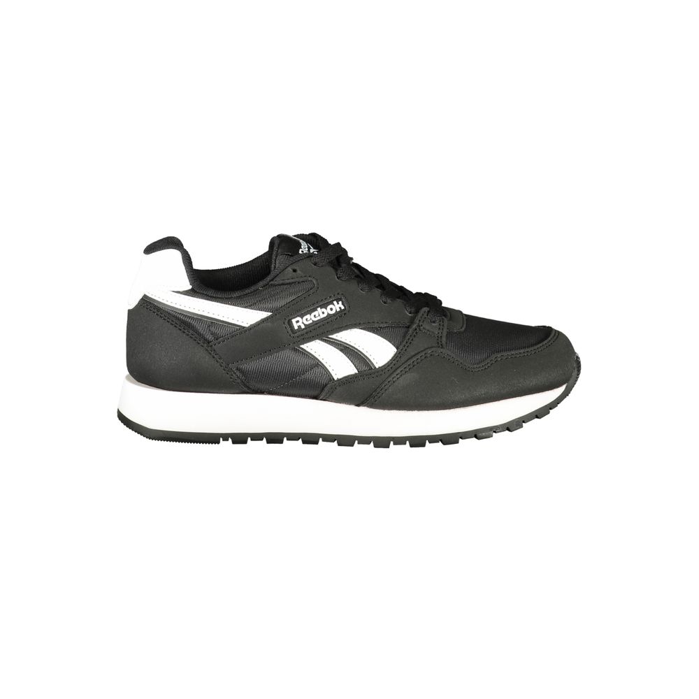 Athletic Sneakers by Reebok for women in polyester & polyurethane black features an architectural silhouette from the Women's Athletic Polyester & Polyurethane Sneakers collection, showcasing a architectural athletic style for a architectural look.