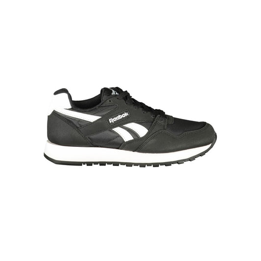 Athletic Sneakers by Reebok for women in polyester & polyurethane black features an architectural silhouette from the Women's Athletic Polyester & Polyurethane Sneakers collection, showcasing a architectural athletic style for a architectural look.