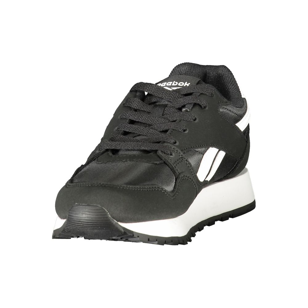 Athletic Sneakers by Reebok for women in polyester & polyurethane black features an architectural silhouette, showcasing the premium athletic style of the Women's Athletic Polyester & Polyurethane Sneakers with an architectural finish.