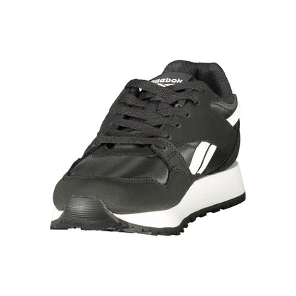 Athletic Sneakers by Reebok for women in polyester & polyurethane black features an architectural silhouette, showcasing the premium athletic style of the Women's Athletic Polyester & Polyurethane Sneakers with an architectural finish.