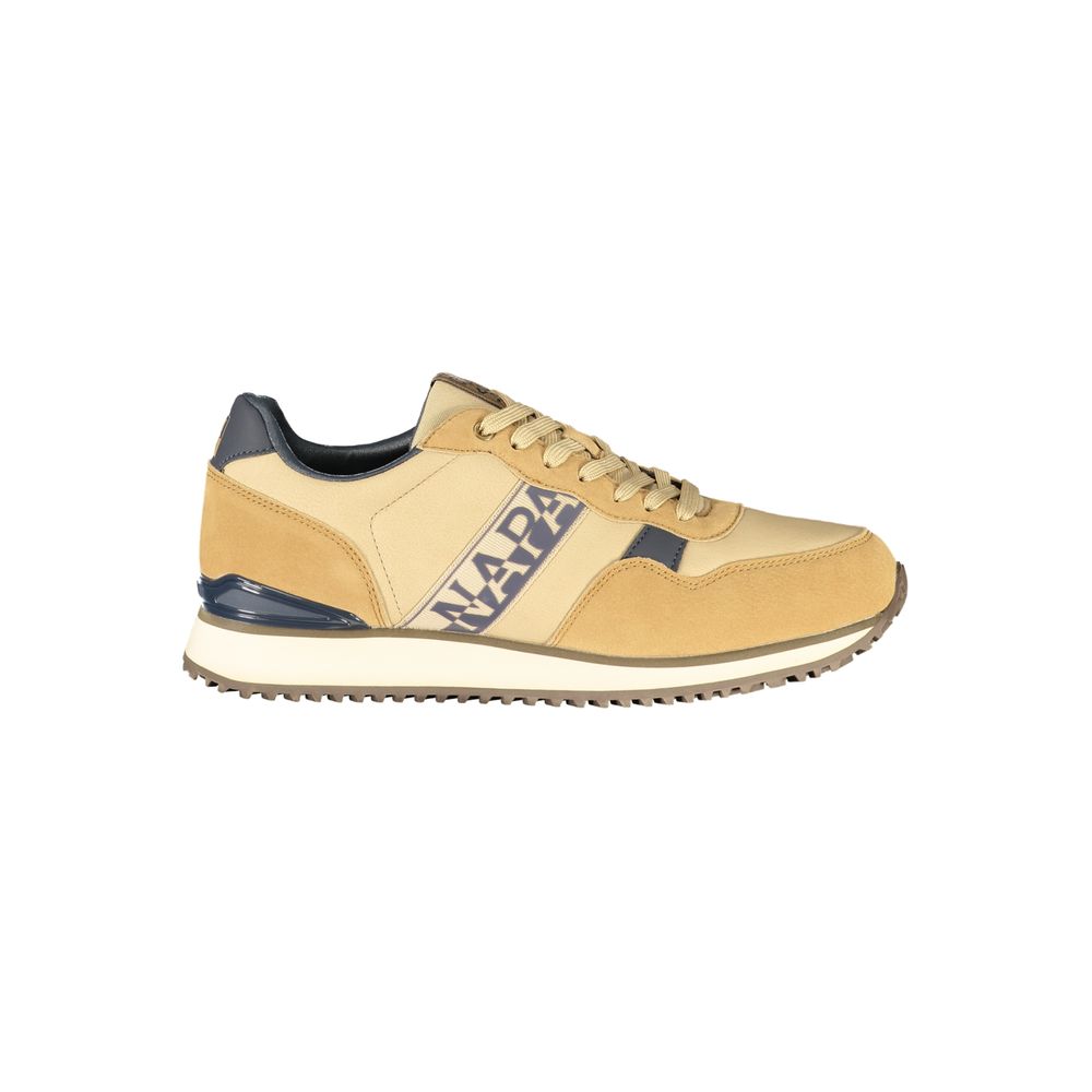 Athletic Sneakers by Napapijri for men in polyester & polyurethane brown features an stately silhouette, showcasing the signature athletic style of the Men's Athletic Polyester & Polyurethane Sneakers collection with a truly stately finish.