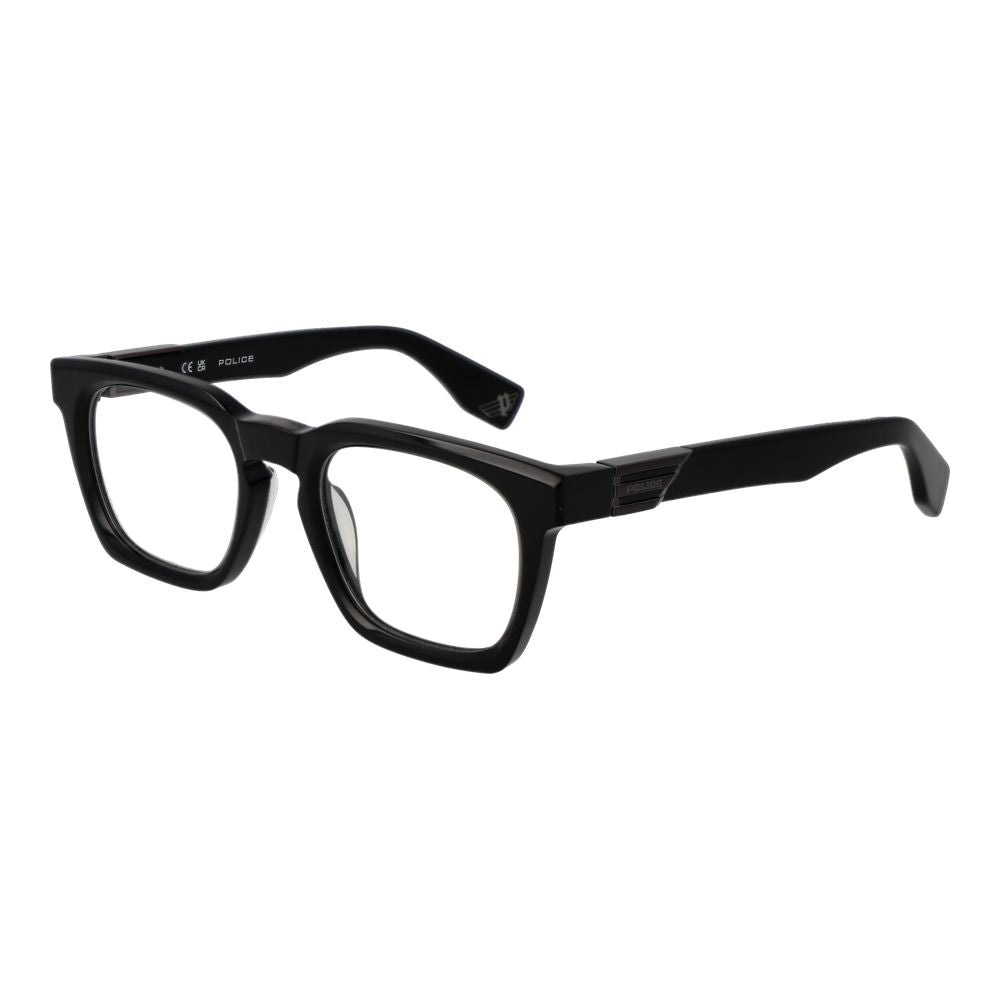 Eyeglasses Frames by Police for men in cellulose acetate and black showcases a refined silhouette, detailed with a black coloured frame finish and a sophisticated full-frame frame design.