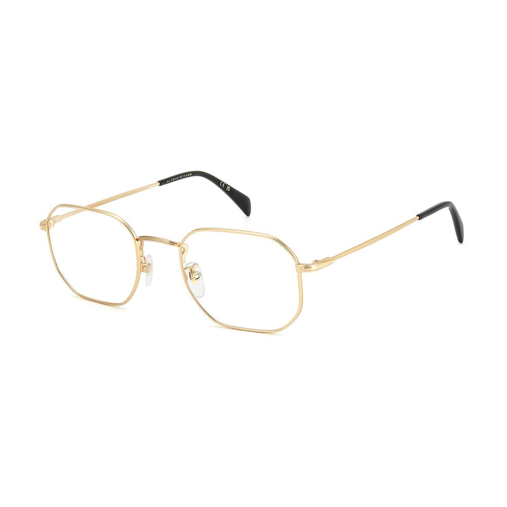 Eyeglasses Frames by David Beckham for men in metal gold features an refined silhouette, showcasing the refined gold coloured frame and sophisticated full-frame frame design.
